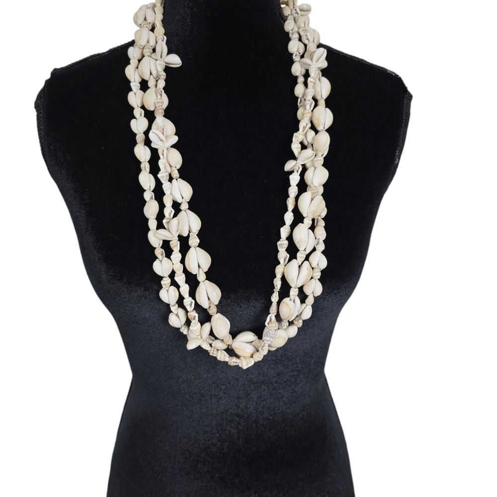 Hawaiian Cowrie Sea Shell Necklace 16" Boho Clapless Long Beachy 90s Conch 3pc